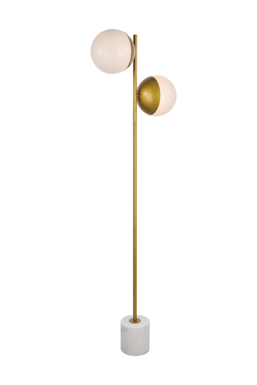 Living District LD6114BR Eclipse 2 Lights Brass Floor Lamp With Frosted White Glass