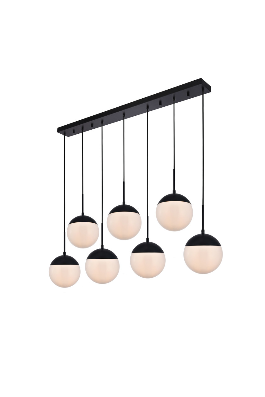 Living District LD6086BK Eclipse 7 Lights Black Pendant With Frosted White Glass