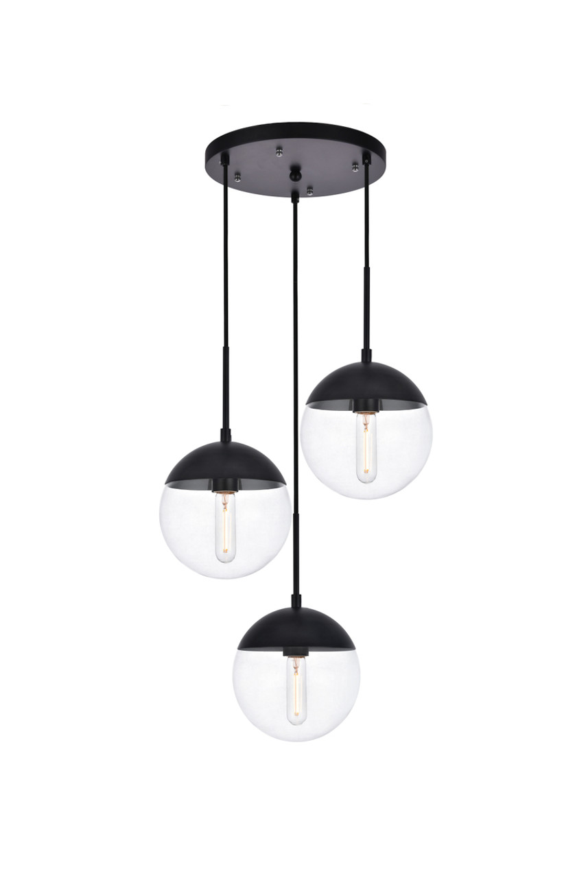 Living District LD6069BK Eclipse 3 Lights Black Pendant With Clear Glass