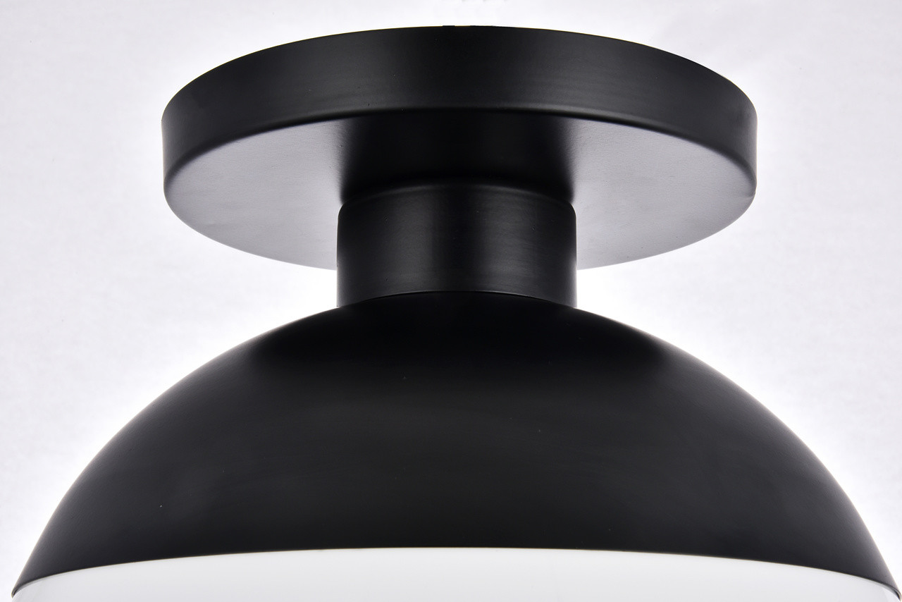 Living District LD6056BK Eclipse 1 Light Black Flush Mount With Frosted White Glass