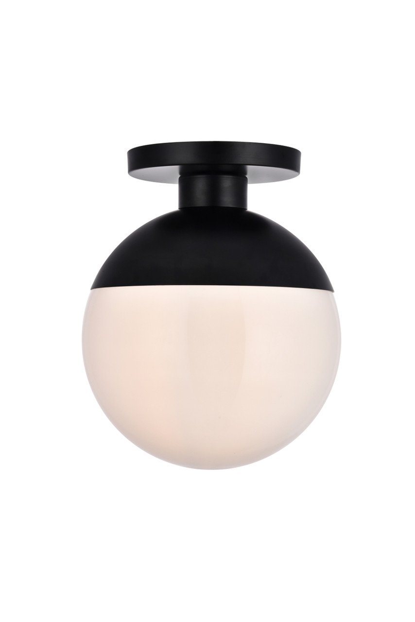 Living District LD6056BK Eclipse 1 Light Black Flush Mount With Frosted White Glass