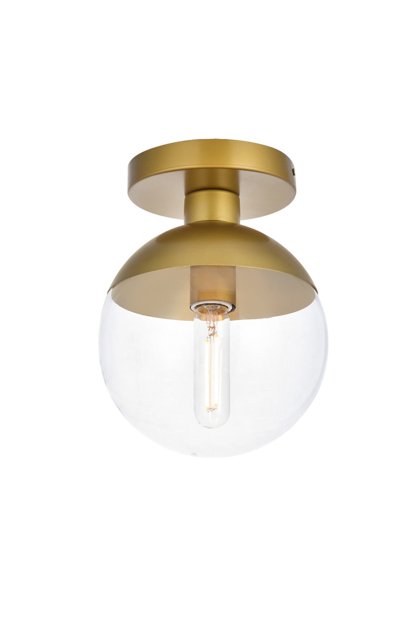 Living District LD6055BR Eclipse 1 Light Brass Flush Mount With Clear Glass