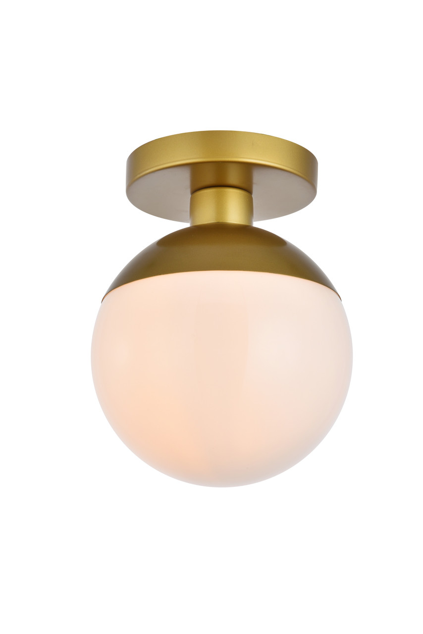 Living District LD6054BR Eclipse 1 Light Brass Flush Mount With Frosted White Glass