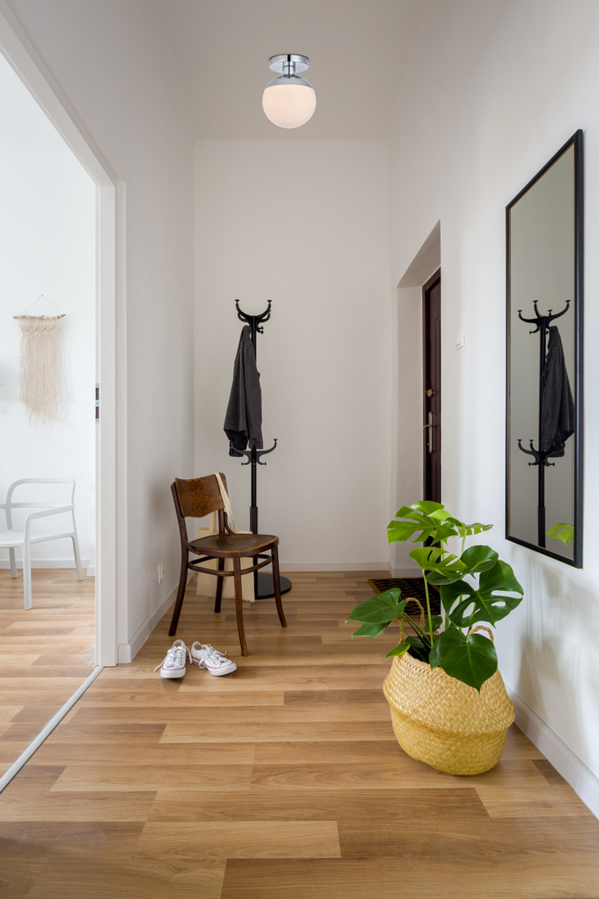 Living District LD6052C Eclipse 1 Light Chrome Flush Mount With Frosted White Glass Living District LD6052C Eclipse 1 Light Chrome Flush Mount With Frosted White Glass