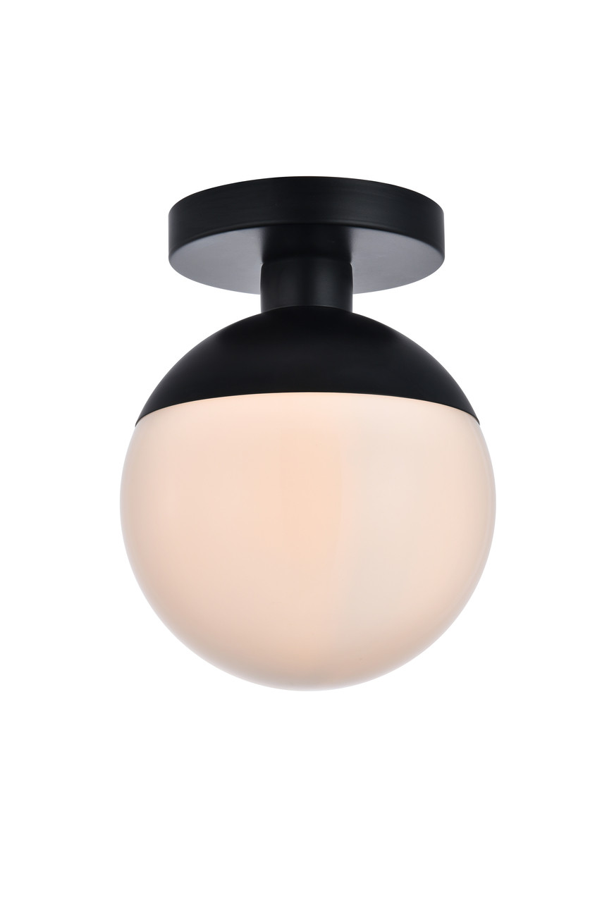 Living District LD6050BK Eclipse 1 Light Black Flush Mount With Frosted White Glass