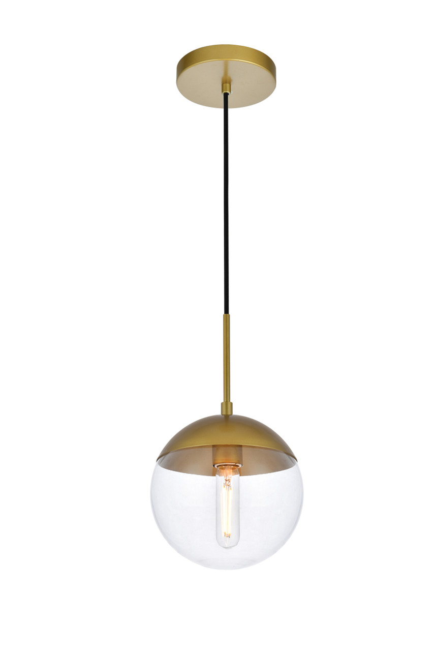 Living District LD6031BR Eclipse 1 Light Brass Pendant With Clear Glass