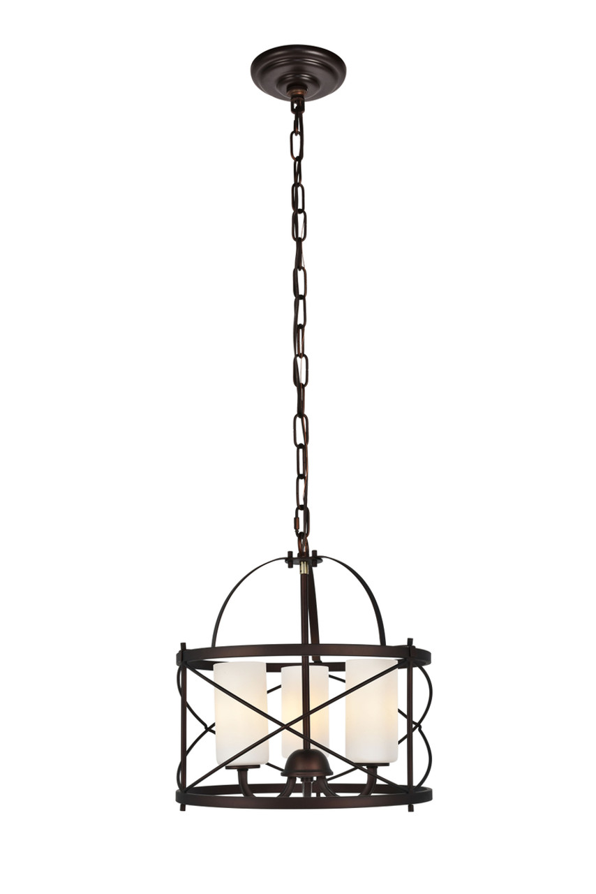 Living District LD5013D16DCB Wren Collection Pendant D15.8 H17.3 Lt:3 Dark Copper Brown and frosted white Finish