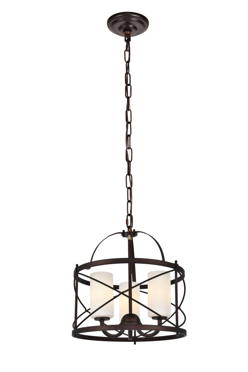 Living District LD5013D16DCB Wren Collection Pendant D15.8 H17.3 Lt:3 Dark Copper Brown and frosted white Finish