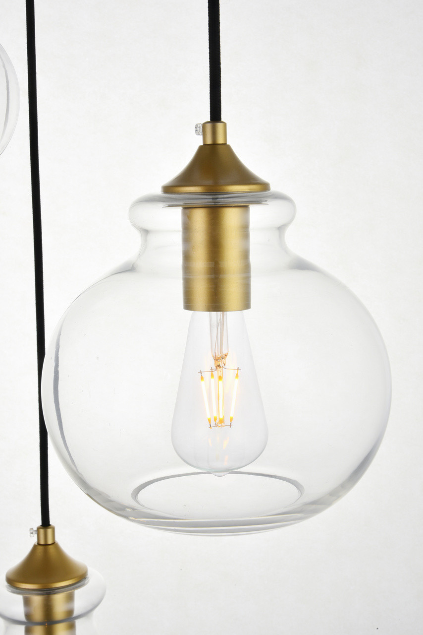 Living District LD2247BR Destry 3 Lights Brass Pendant With Clear Glass