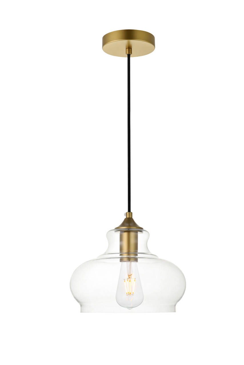 Living District LD2246BR Destry 1 Light Brass Pendant With Clear Glass