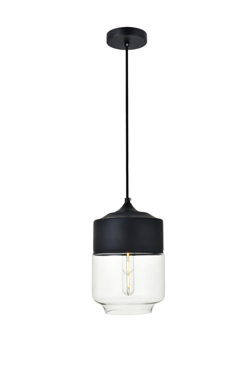 Living District LD2241BK Ashwell 1 Light Black Pendant With Clear Glass