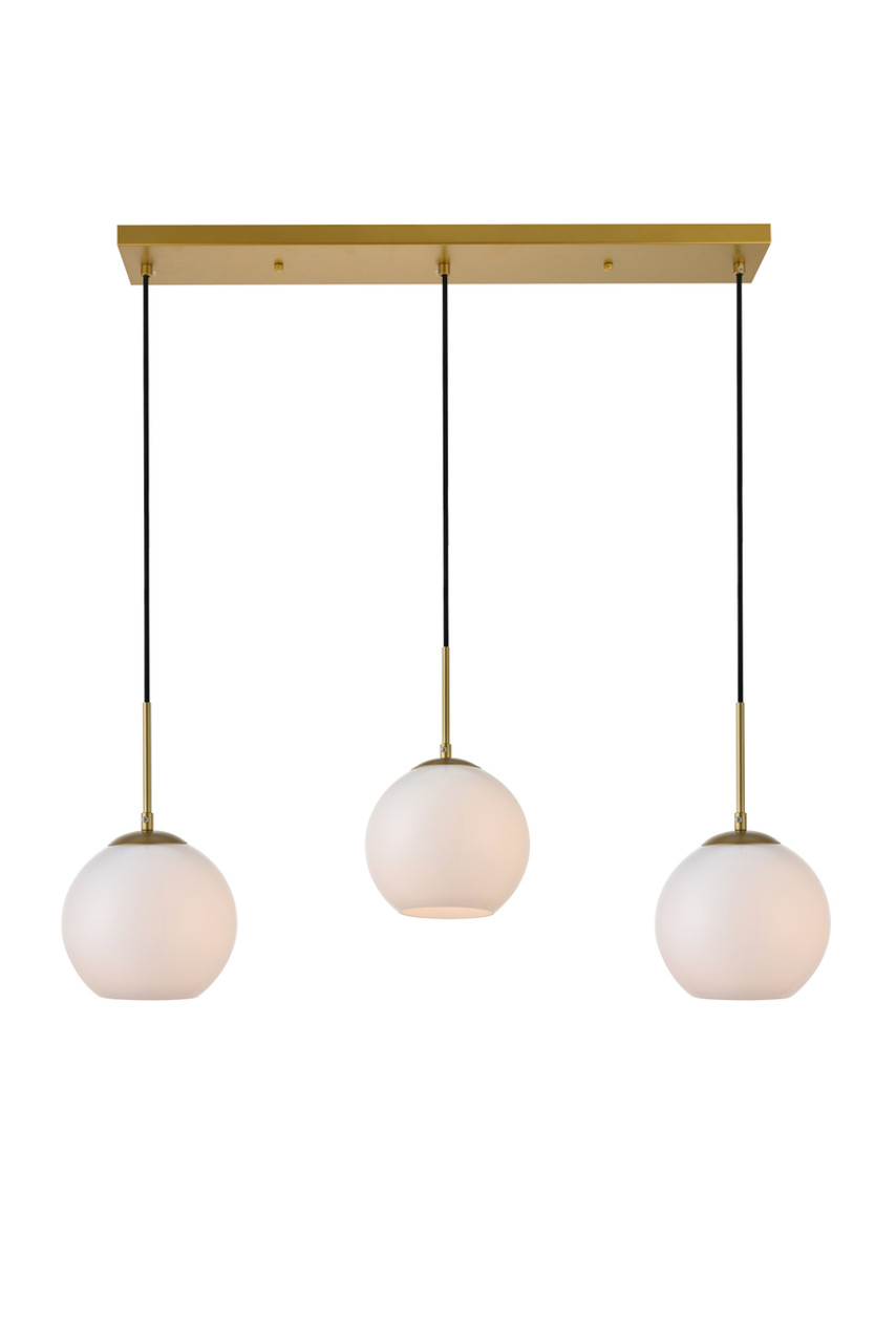 Living District LD2237BR Baxter 3 Lights Brass Pendant With Frosted White Glass