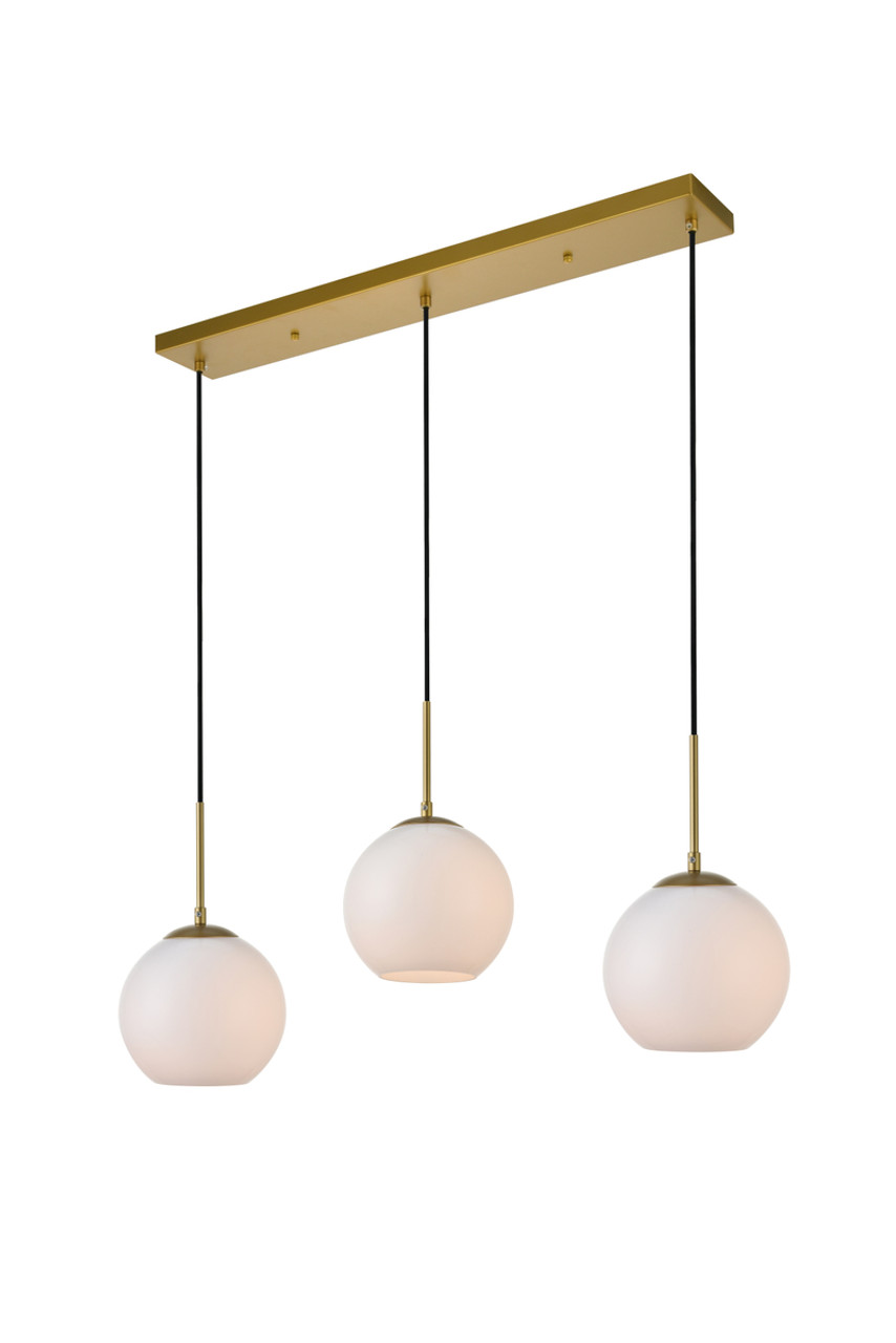 Living District LD2237BR Baxter 3 Lights Brass Pendant With Frosted White Glass