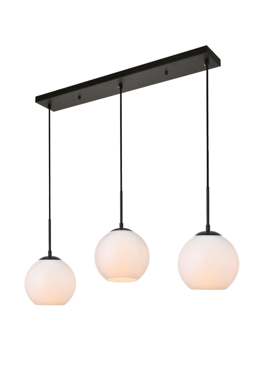 Living District LD2237BK Baxter 3 Lights Black Pendant With Frosted White Glass