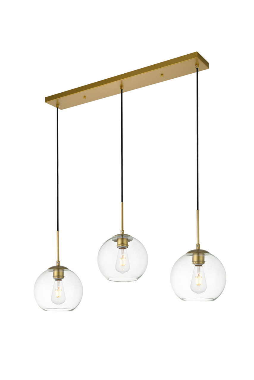 Living District LD2236BR Baxter 3 Lights Brass Pendant With Clear Glass