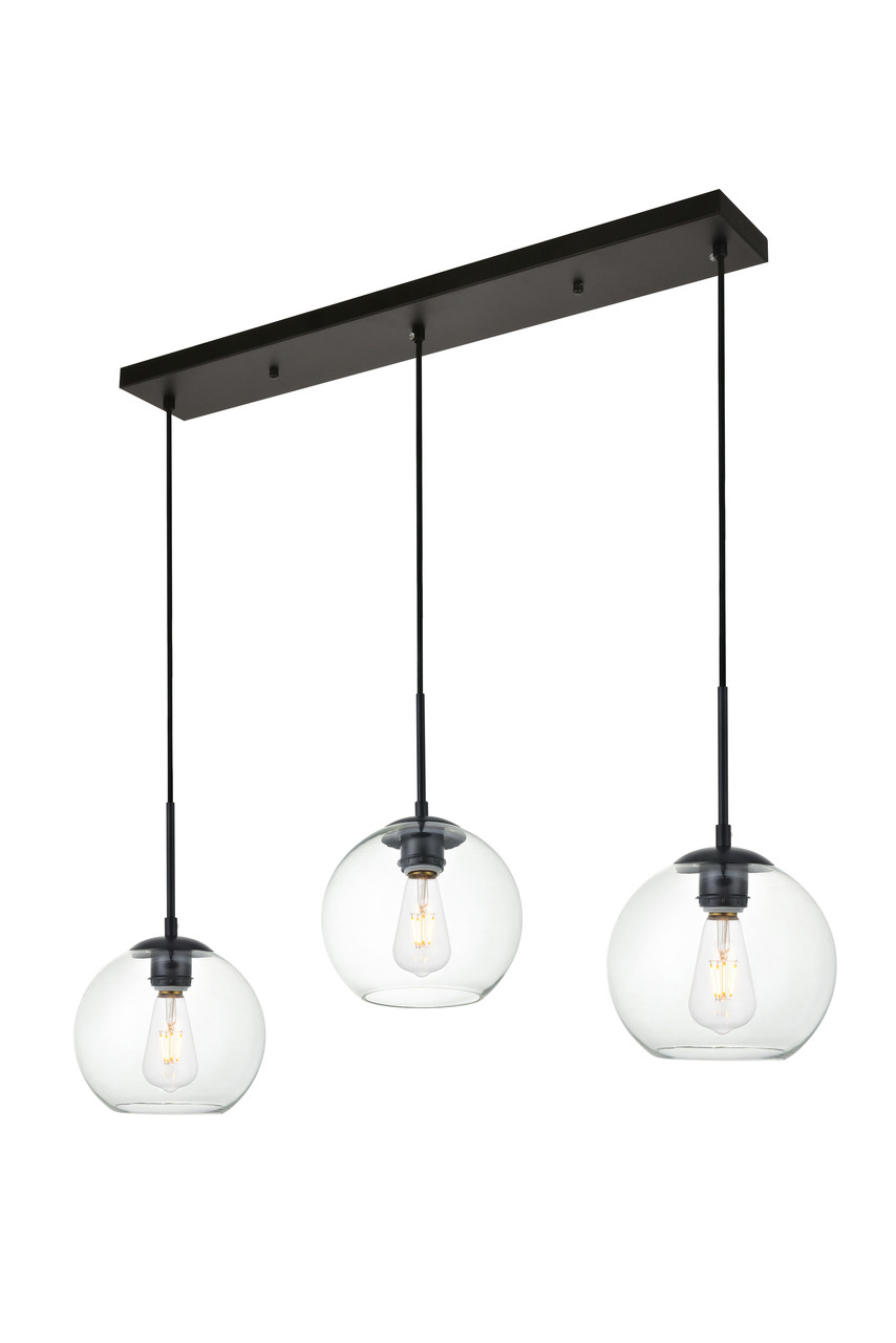 Living District LD2236BK Baxter 3 Lights Black Pendant With Clear Glass