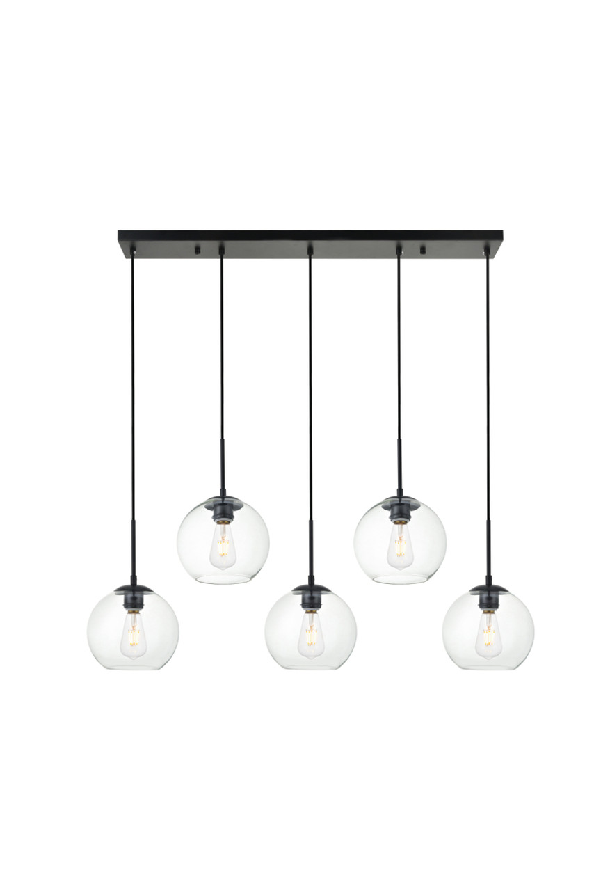 Living District LD2228BK Baxter 5 Lights Black Pendant With Clear Glass