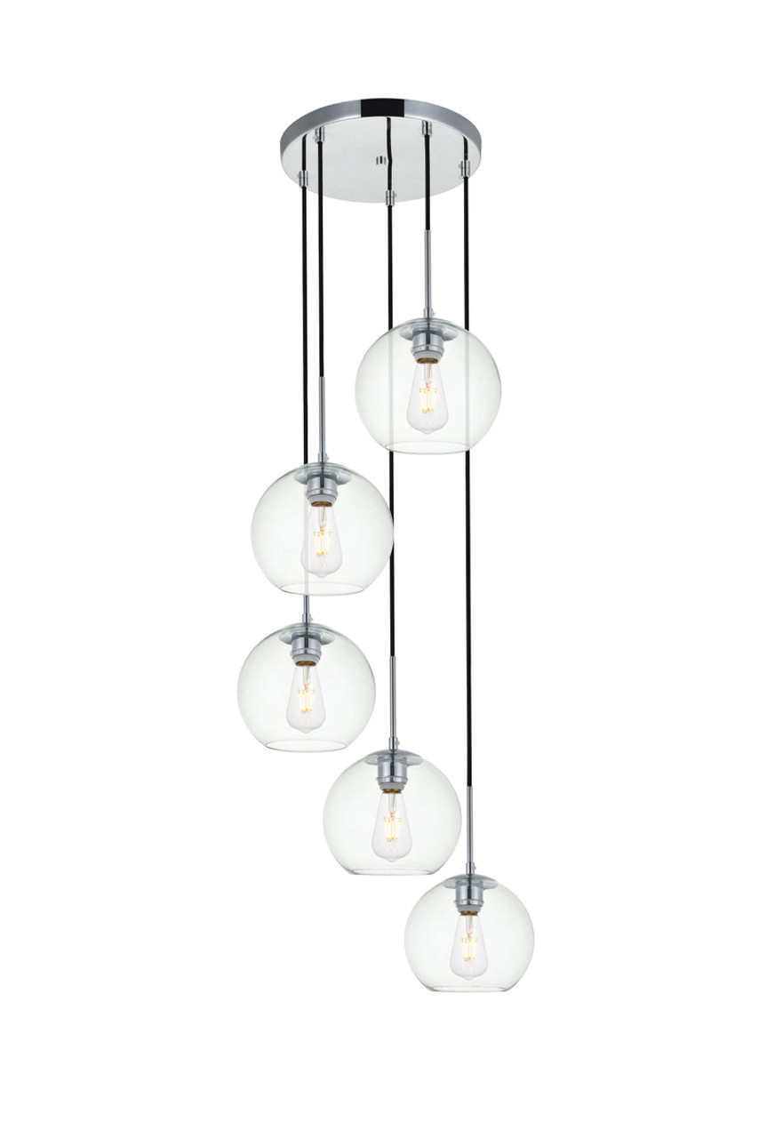 Living District LD2226C Baxter 5 Lights Chrome Pendant With Clear Glass Living District LD2226C Baxter 5 Lights Chrome Pendant With Clear Glass
