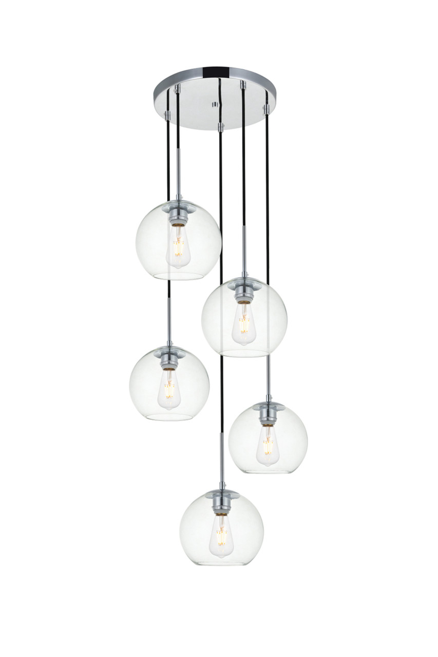 Living District LD2226C Baxter 5 Lights Chrome Pendant With Clear Glass