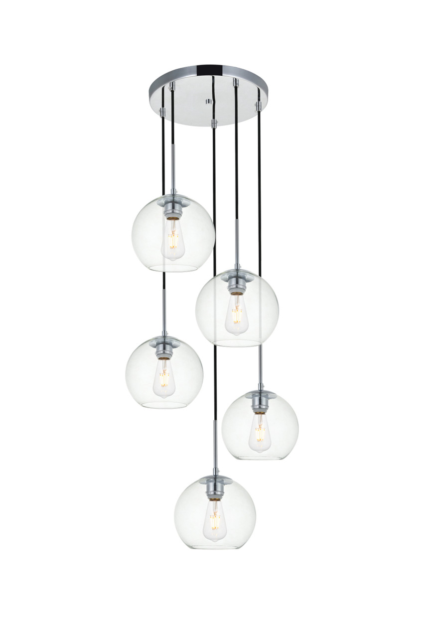 Living District LD2226C Baxter 5 Lights Chrome Pendant With Clear Glass Living District LD2226C Baxter 5 Lights Chrome Pendant With Clear Glass
