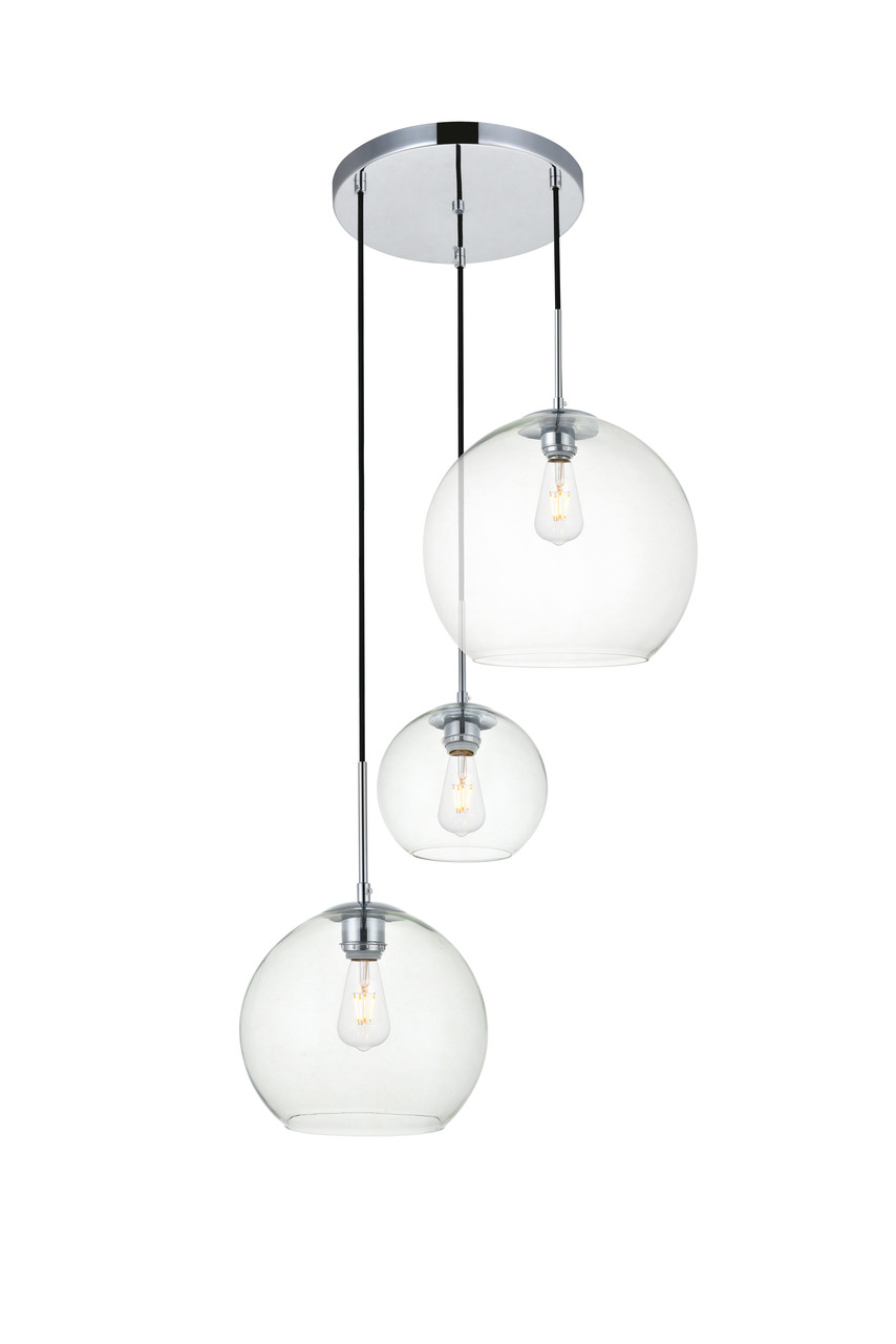 Living District LD2218C Baxter 3 Lights Chrome Pendant With Clear Glass