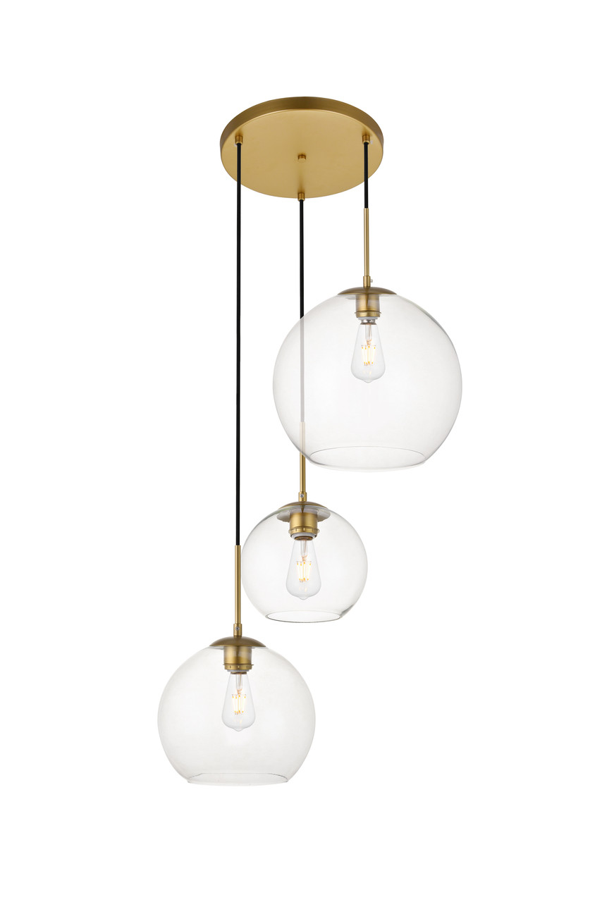 Living District LD2218BR Baxter 3 Lights Brass Pendant With Clear Glass