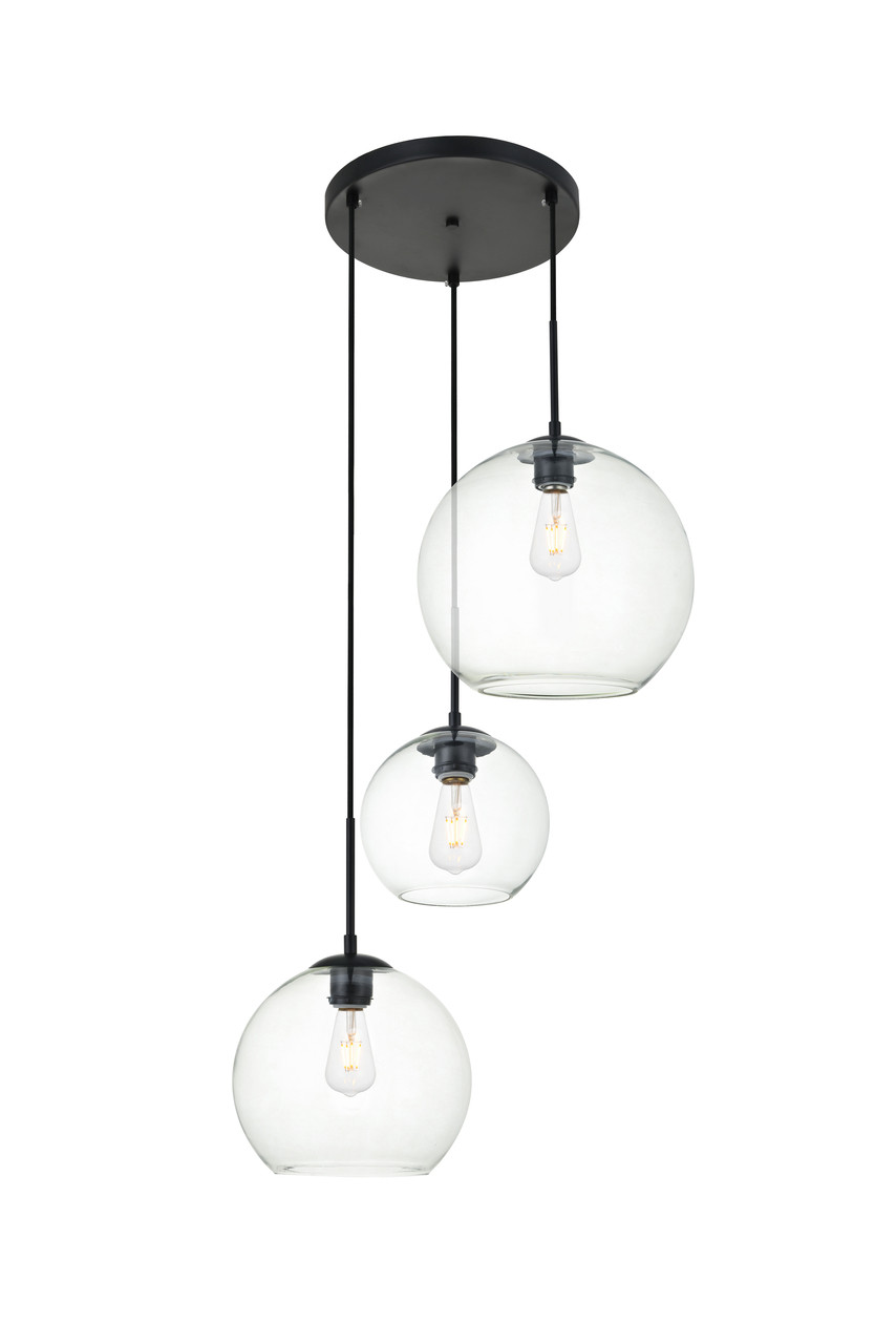 Living District LD2218BK Baxter 3 Lights Black Pendant With Clear Glass