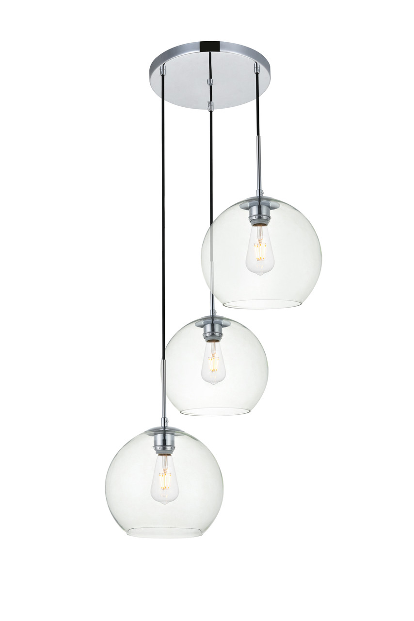 Living District LD2214C Baxter 3 Lights Chrome Pendant With Clear Glass