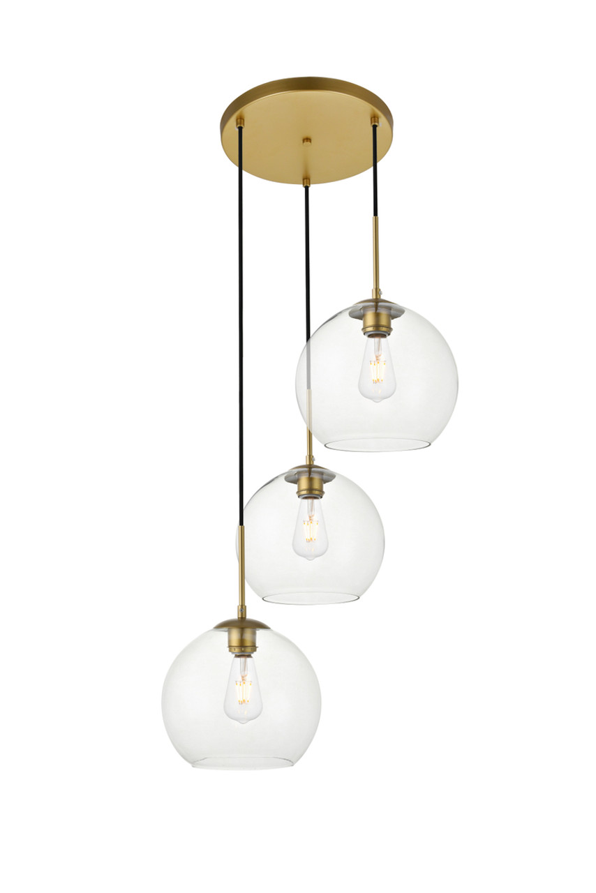 Living District LD2214BR Baxter 3 Lights Brass Pendant With Clear Glass