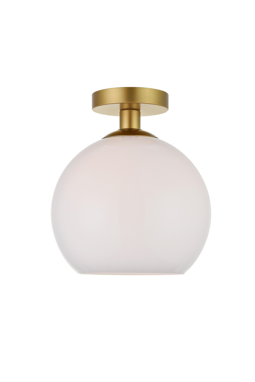Living District LD2211BR Baxter 1 Light Brass Flush Mount With Frosted White Glass