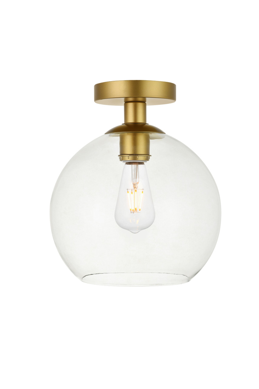 Living District LD2210BR Baxter 1 Light Brass Flush Mount With Clear Glass