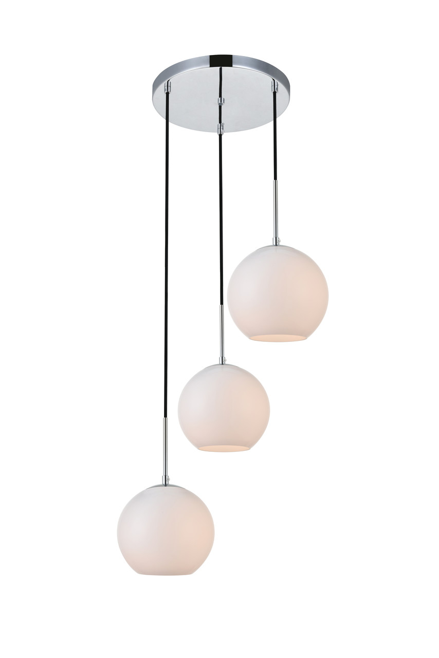 Living District LD2209C Baxter 3 Lights Chrome Pendant With Frosted White Glass