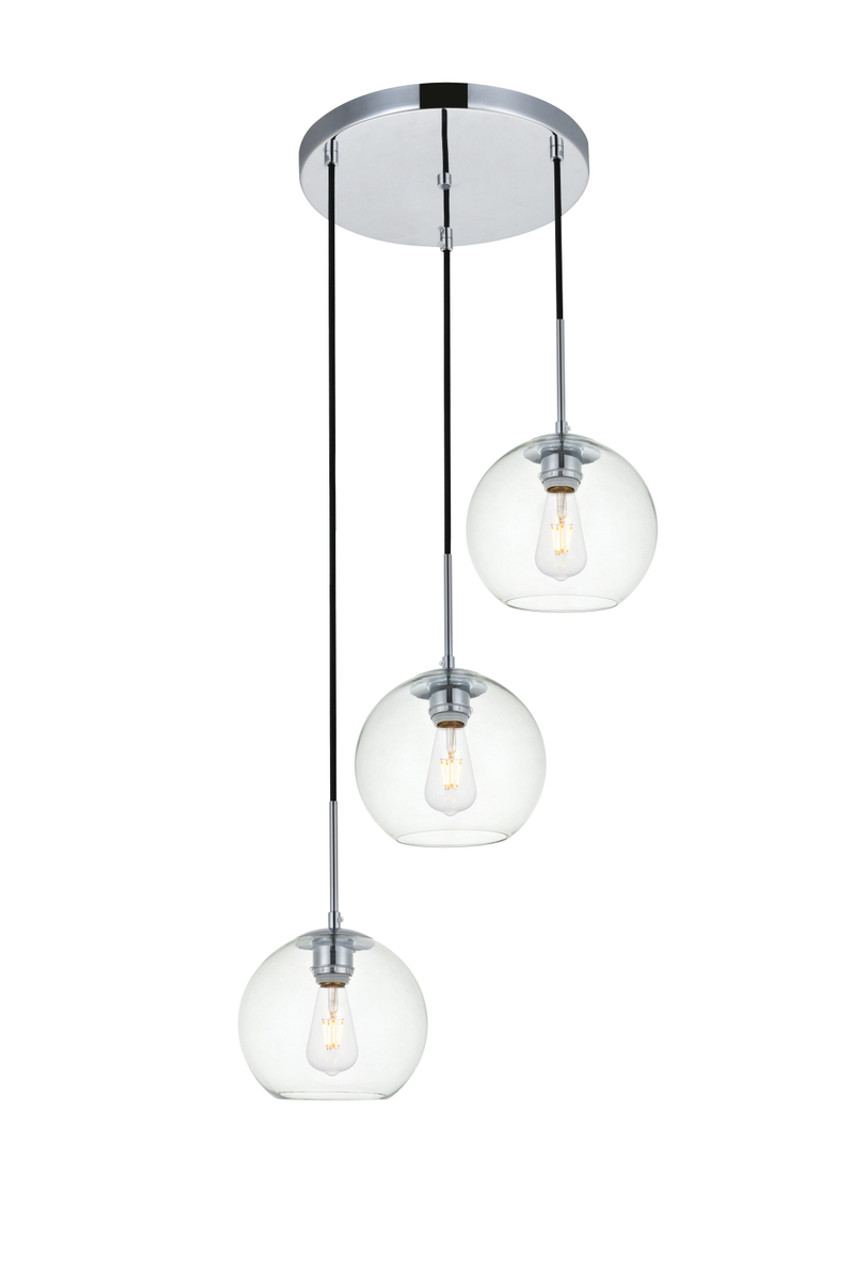 Living District LD2208C Baxter 3 Lights Chrome Pendant With Clear Glass