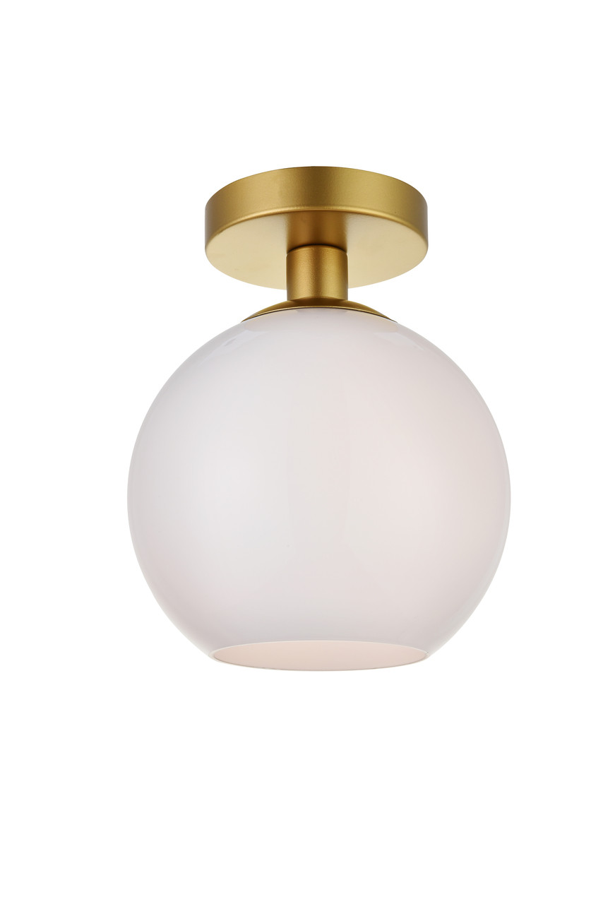 Living District LD2205BR Baxter 1 Light Brass Flush Mount With Frosted White Glass