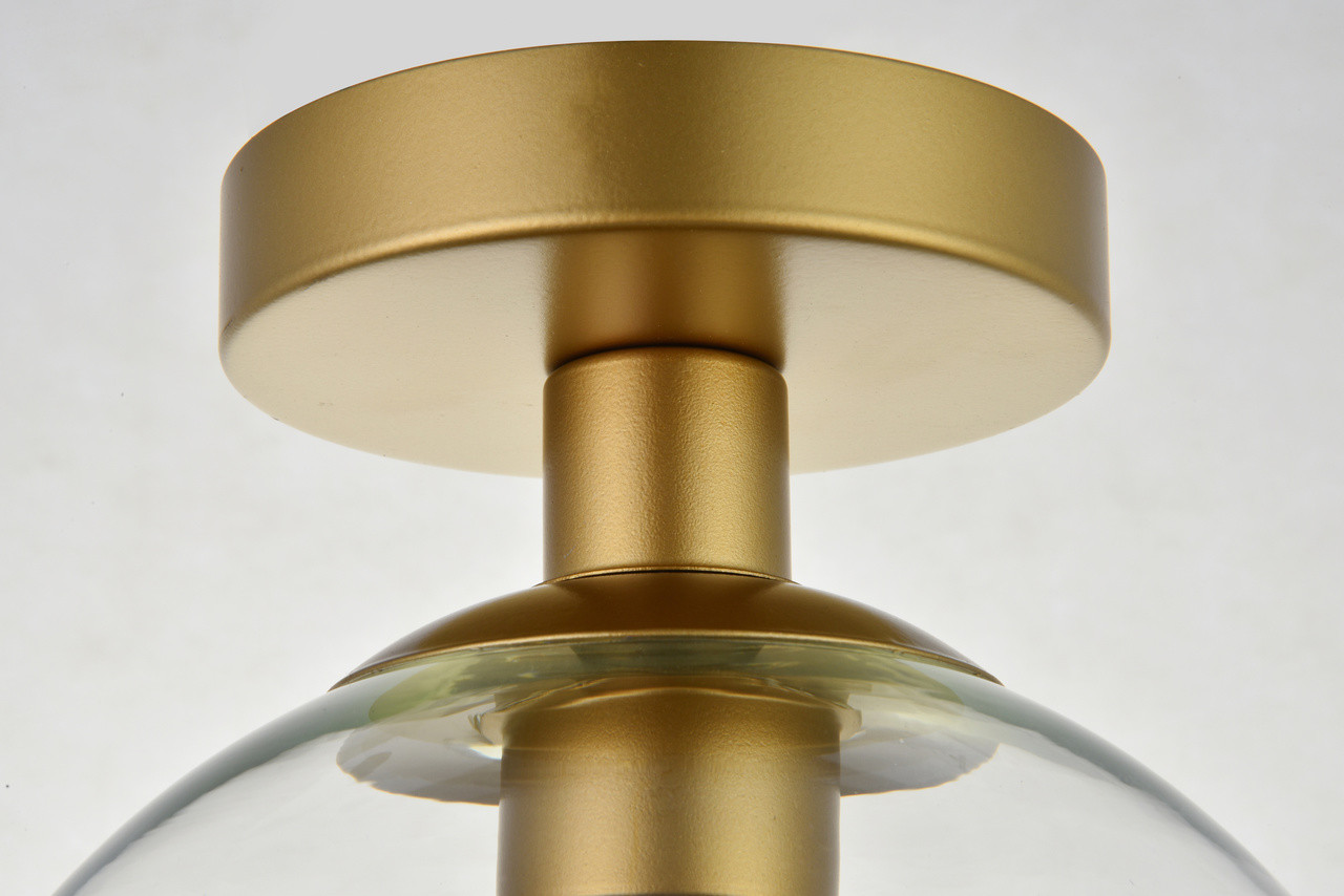 Living District LD2204BR Baxter 1 Light Brass Flush Mount With Clear Glass