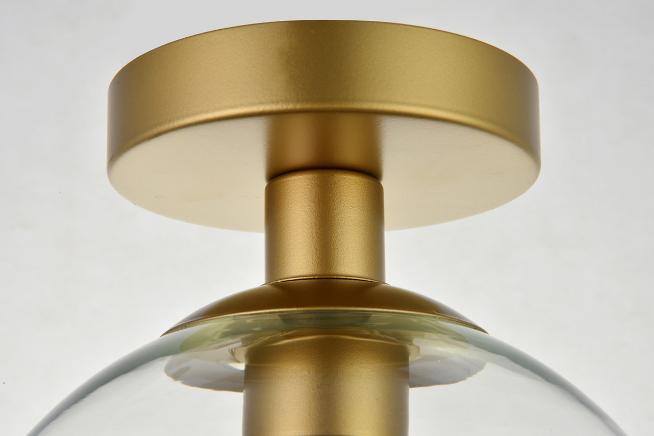 Living District LD2204BR Baxter 1 Light Brass Flush Mount With Clear Glass