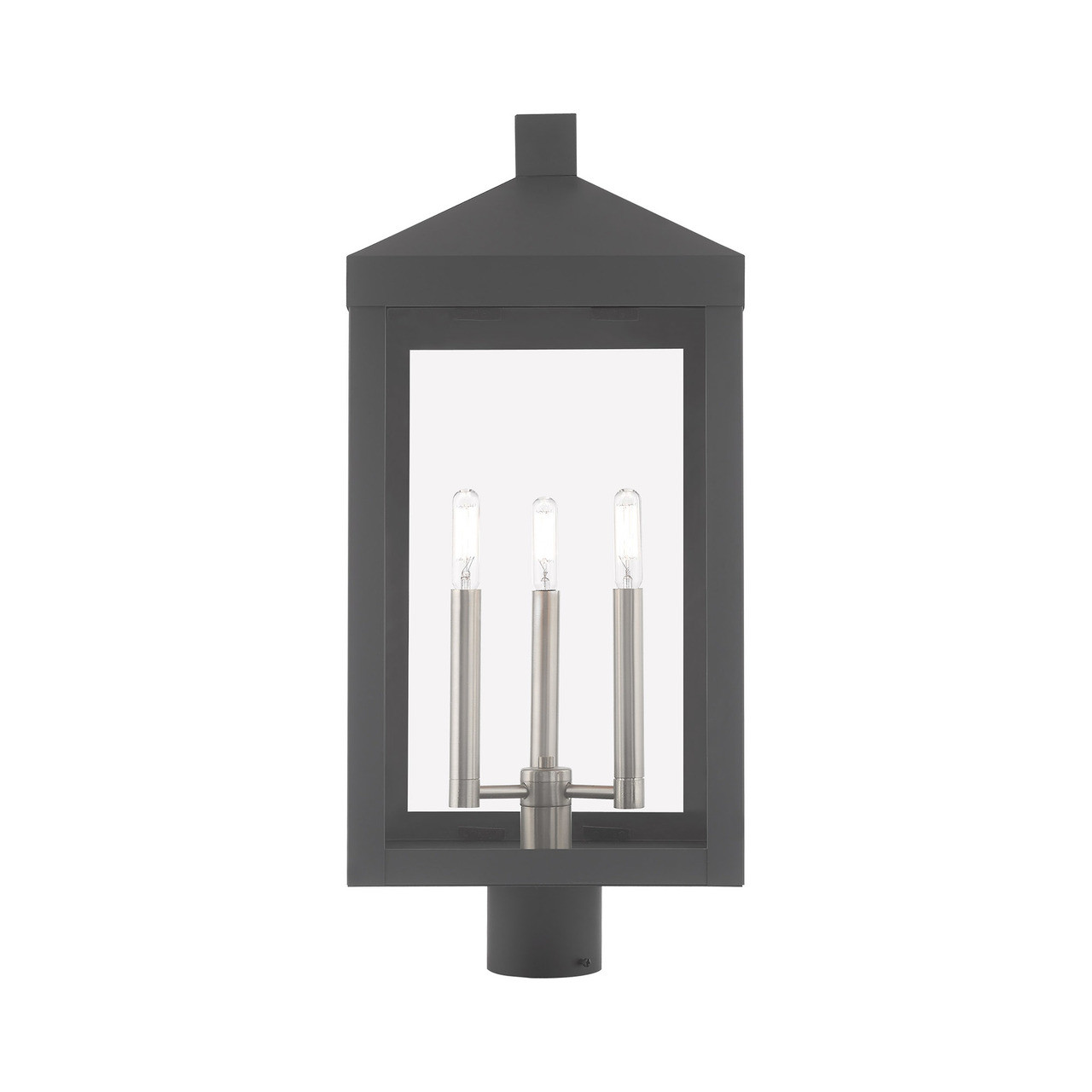 LIVEX LIGHTING 20586-76 3 Light Scandinavian Gray Outdoor Post Top Lantern