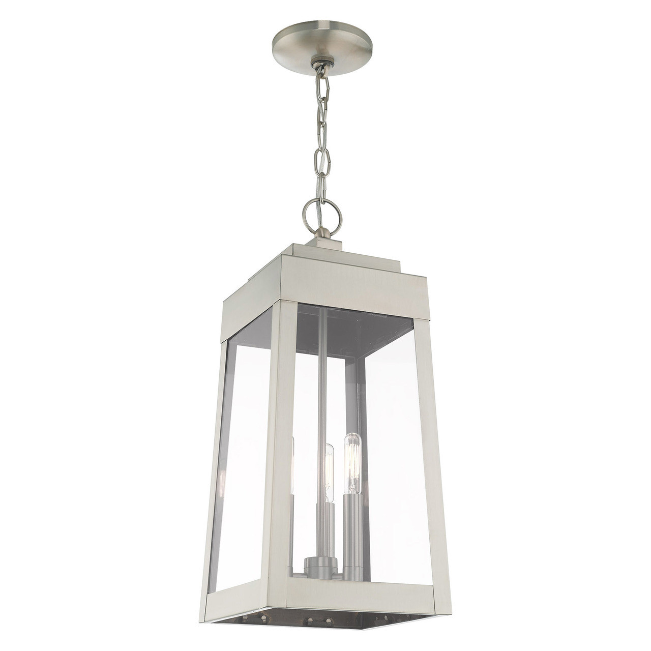 LIVEX LIGHTING 20857-91 3 Light Brushed Nickel Outdoor Pendant Lantern