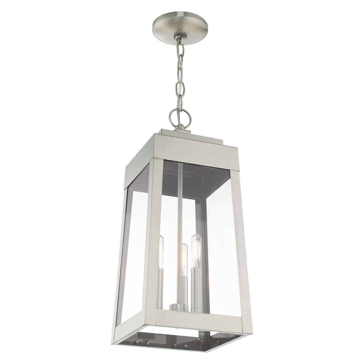 LIVEX LIGHTING 20857-91 3 Light Brushed Nickel Outdoor Pendant Lantern