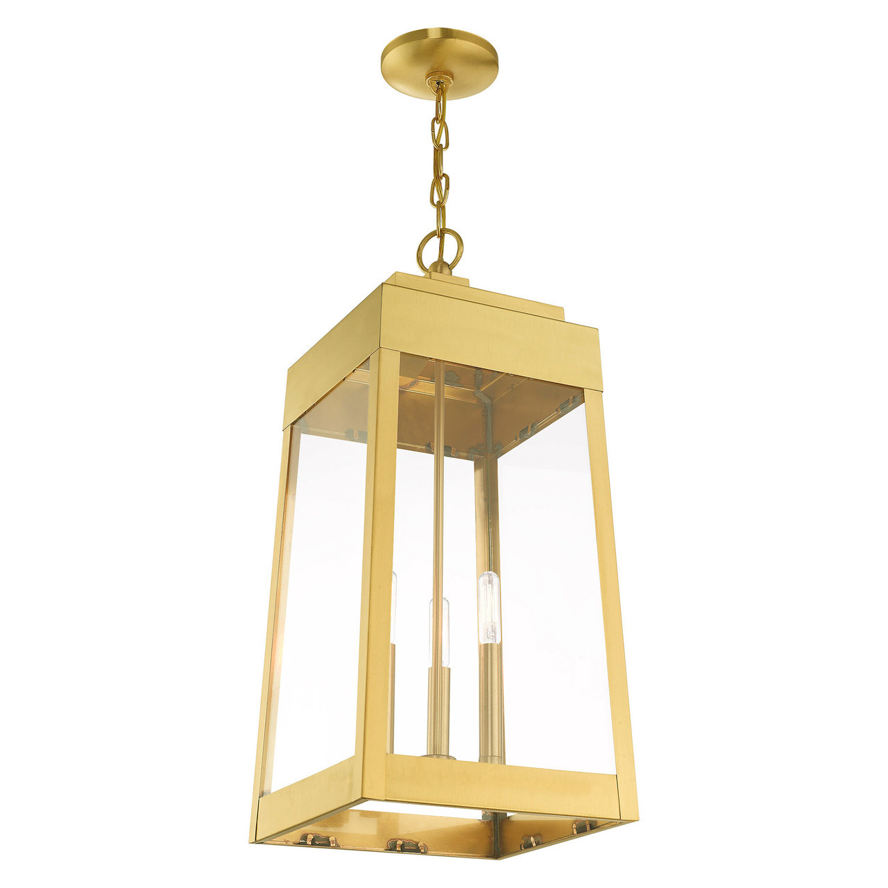 LIVEX LIGHTING 20860-12 3 Light Satin Brass Outdoor Pendant Lantern