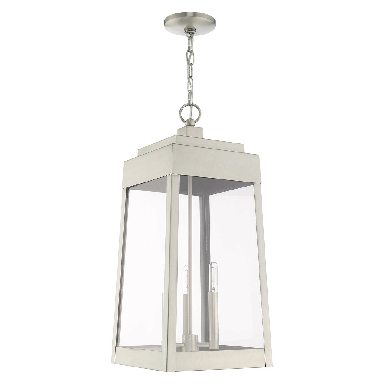 LIVEX LIGHTING 20860-91 3 Light Brushed Nickel Outdoor Pendant Lantern