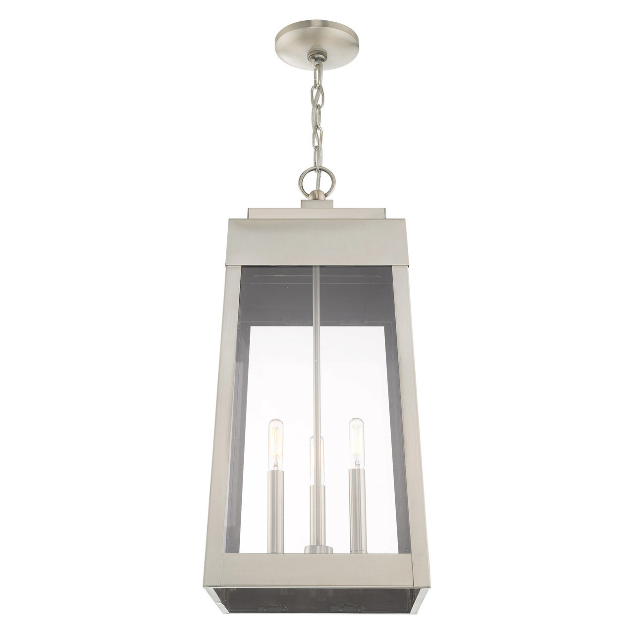 LIVEX LIGHTING 20860-91 3 Light Brushed Nickel Outdoor Pendant Lantern