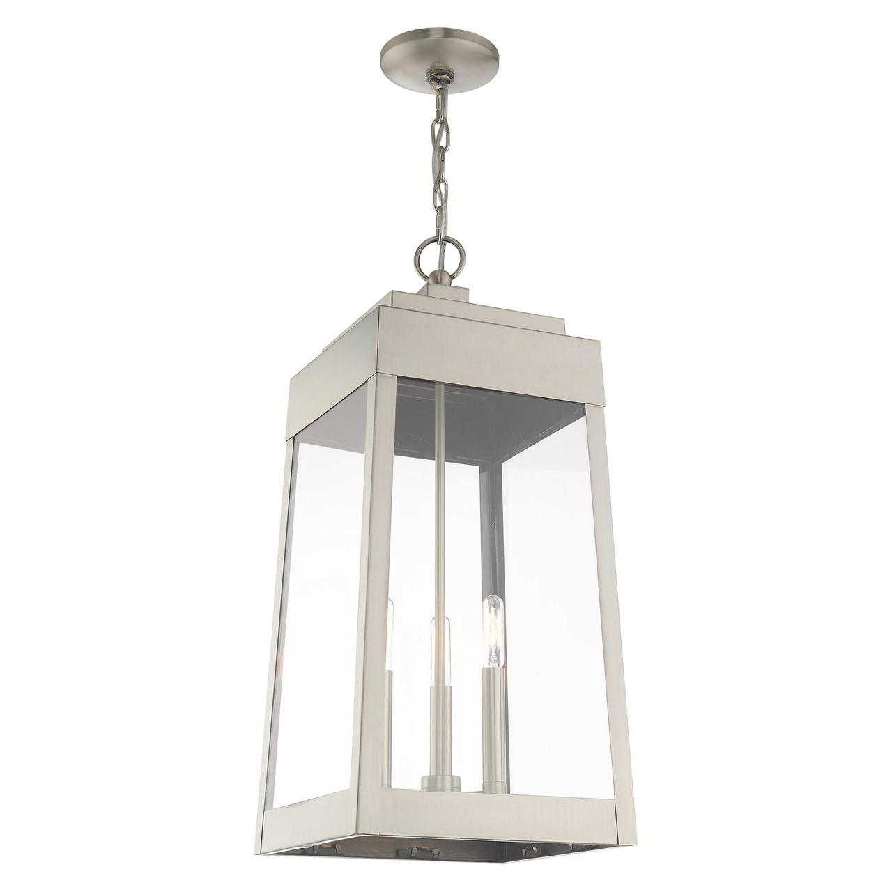 LIVEX LIGHTING 20860-91 3 Light Brushed Nickel Outdoor Pendant Lantern