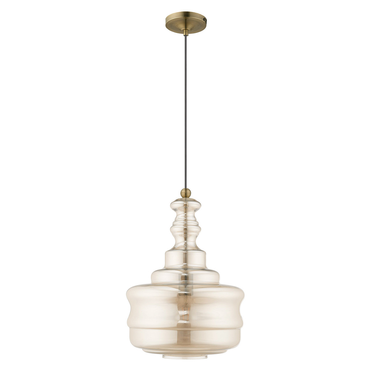 LIVEX LIGHTING 41225-01 1-Light Mini Pendant, Antique Brass