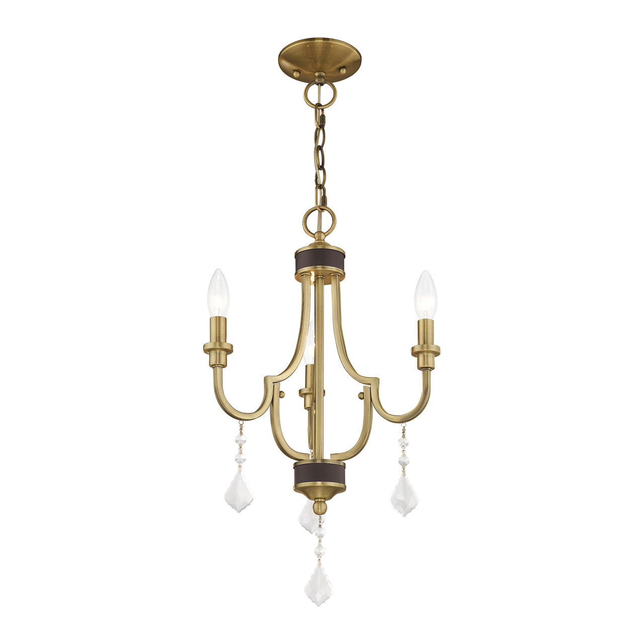 LIVEX LIGHTING 41273-01 Glendale 3-Light Mini Chandelier, Antique Brass