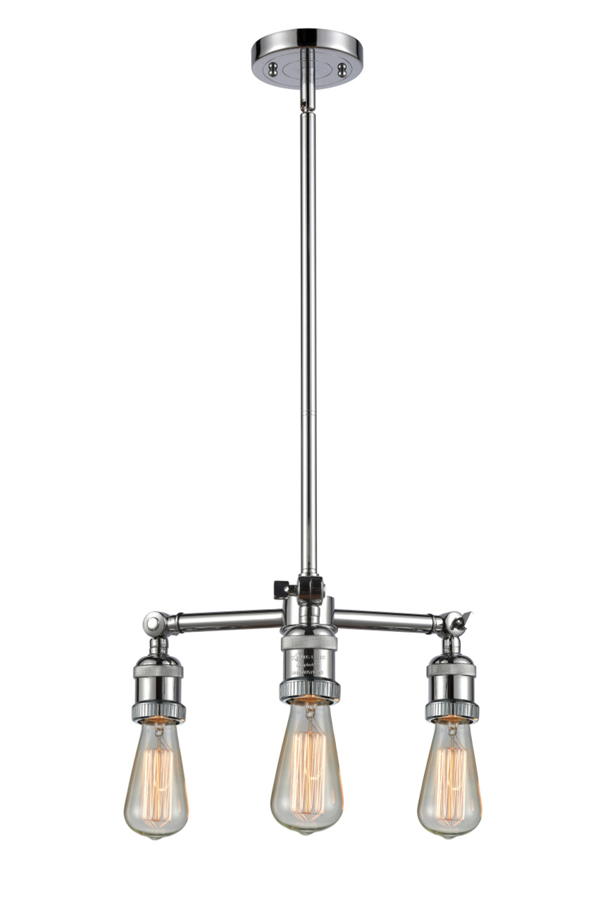 INNOVATIONS LIGHTING 207-PC Bare Bulb 3 Light Chandelier, Polished Chrome