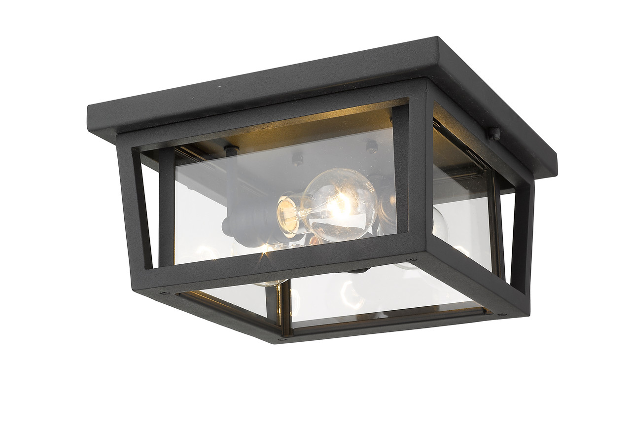 Z-LITE 571F-BK 3 Light Outdoor Flush Ceiling Mount Fixture