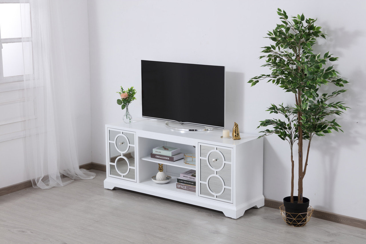 Elegant Decor MF801WH 60 in. mirrored TV stand in white