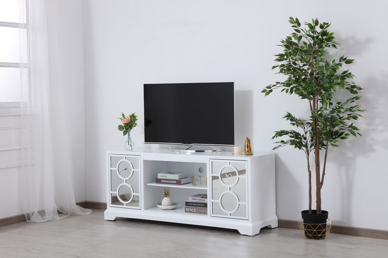 Elegant Decor MF801WH 60 in. mirrored TV stand in white