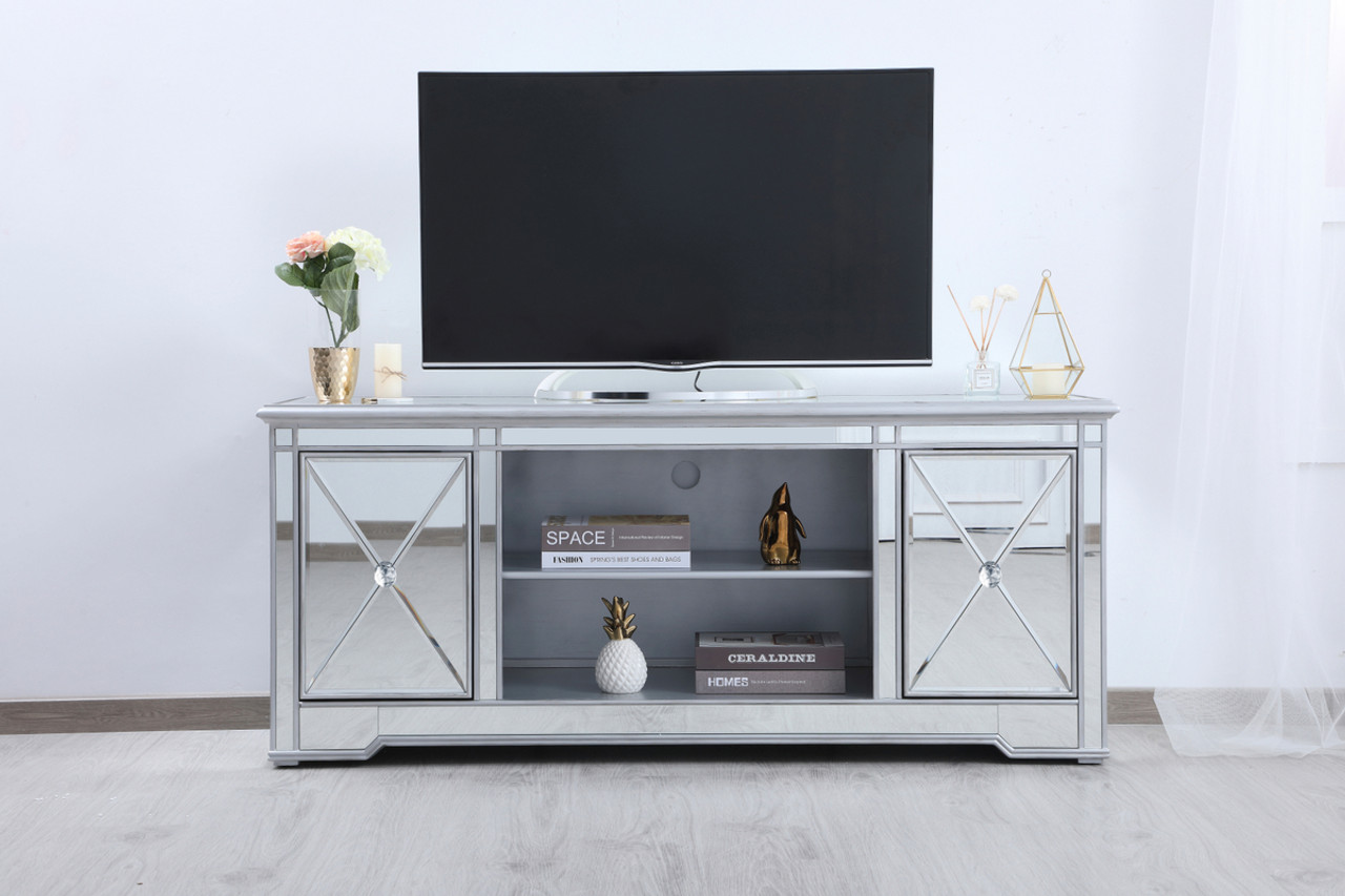 Elegant Decor MF601S 60 in. mirrored TV stand in antique silver